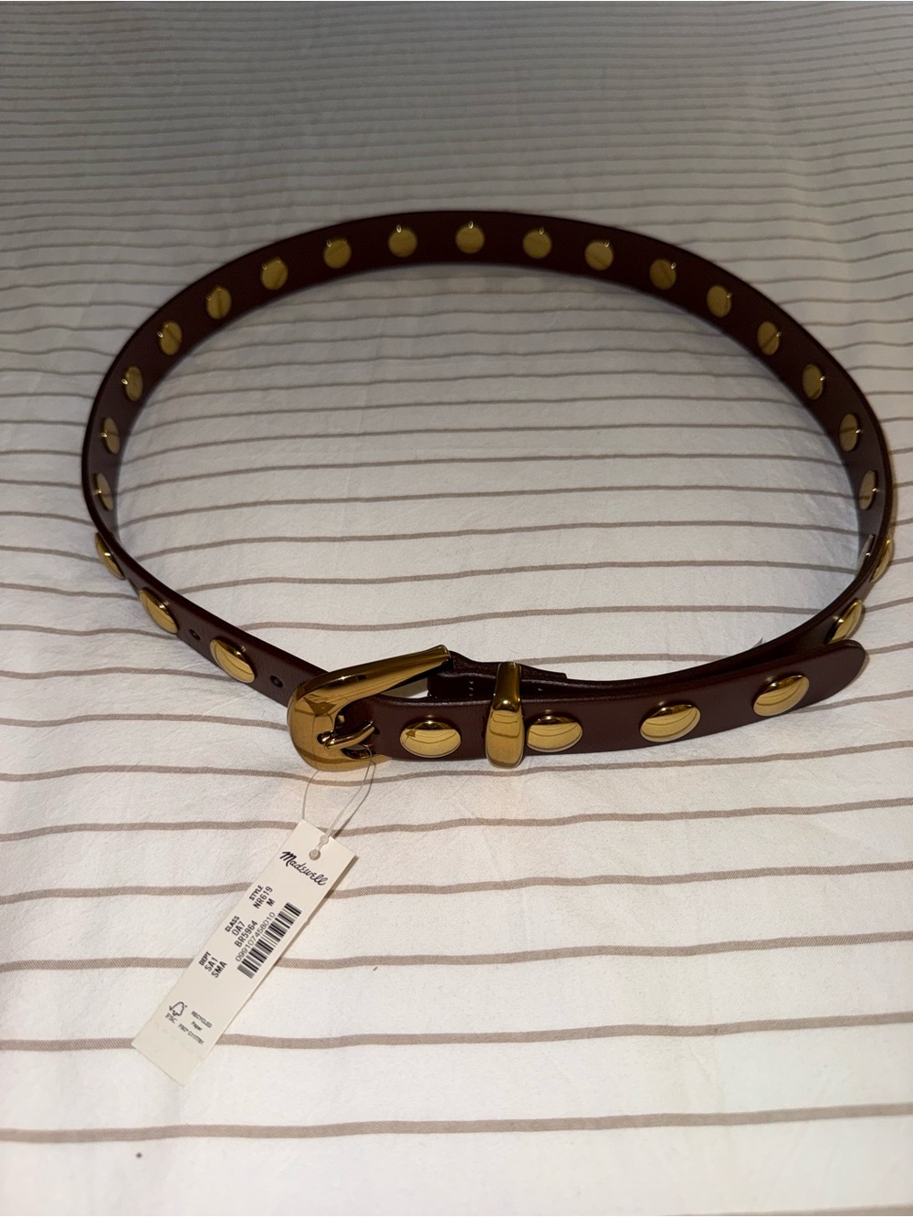 Madewell Brown Leather Belt with Gold Studs